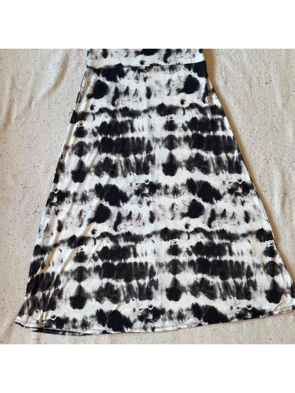 Mossimo Supply Co L Black White Tie Dye Maxi Skirt Foldover Waist Stretch Y2K